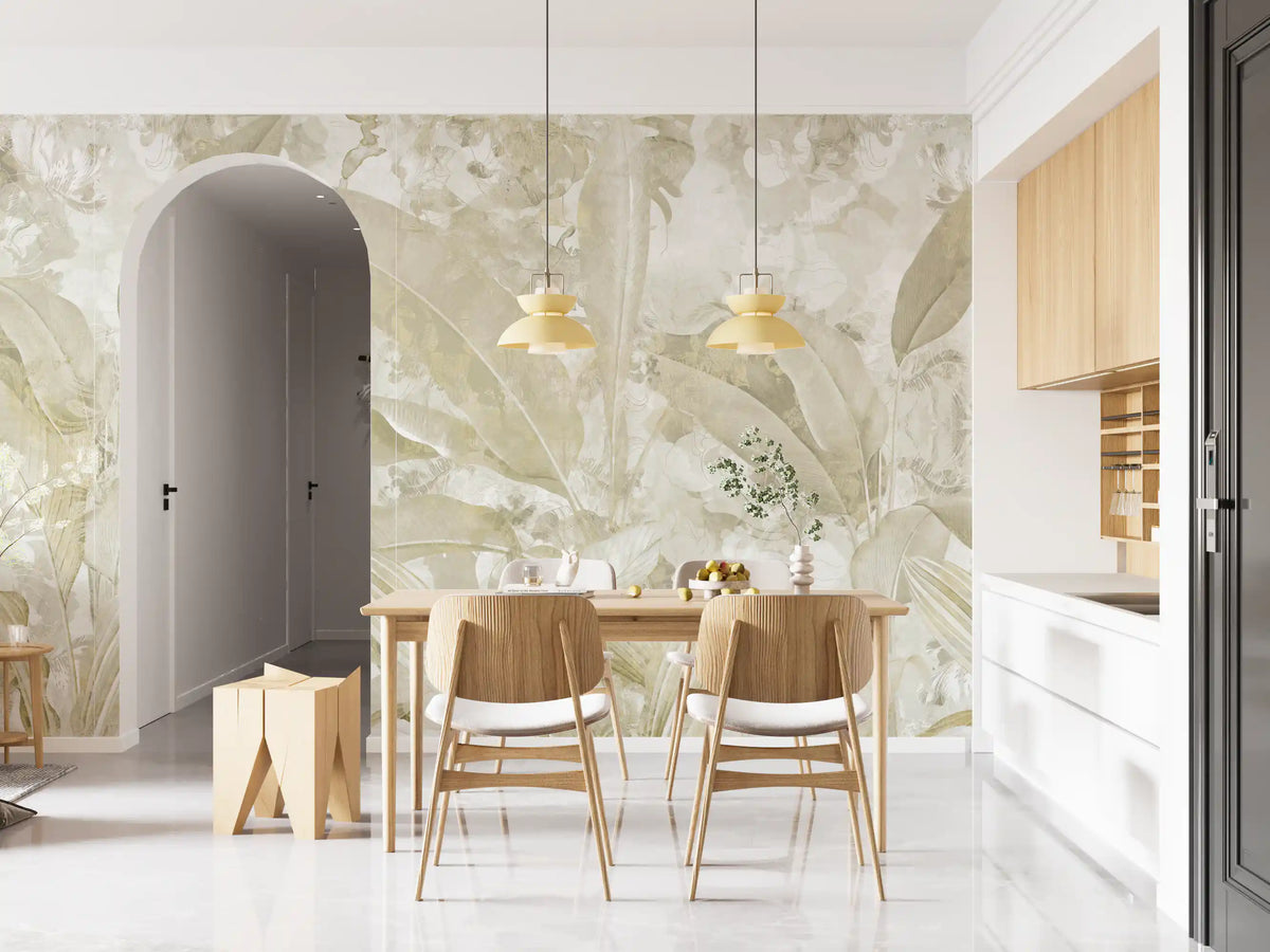 Neutral Beige Tropical Wallpaper Mural Wall Mural