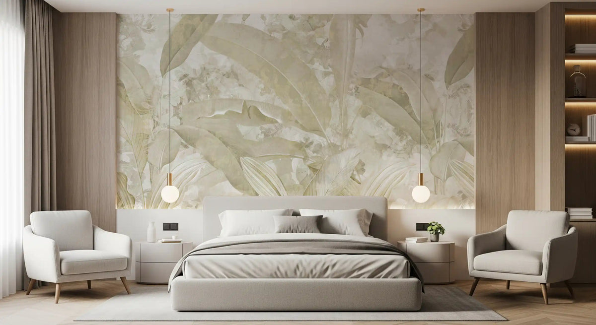 Neutral Beige Tropical Wallpaper Mural Wall Mural