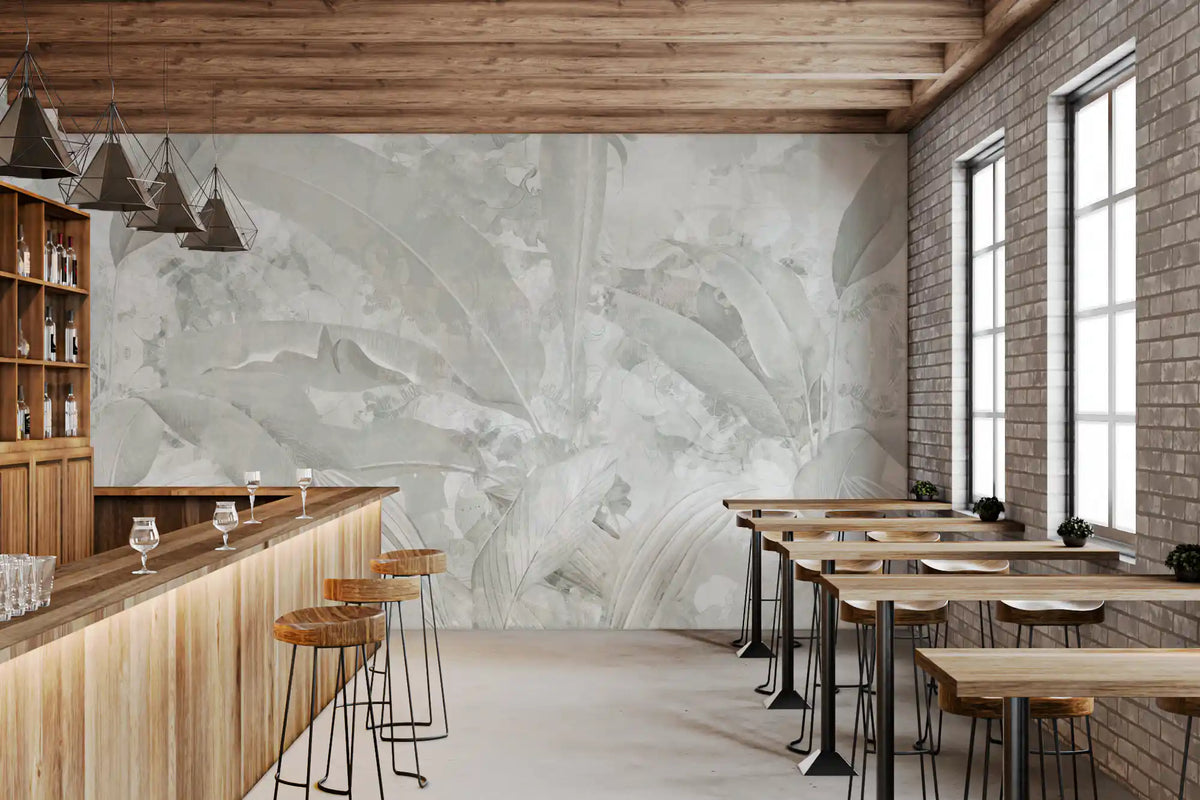 Soft Grey Tropical Botanical Wall Mural Wall Mural