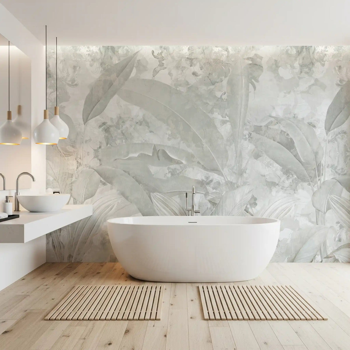 Soft Grey Tropical Botanical Wall Mural Wall Mural