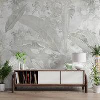 Soft Grey Tropical Botanical Wall Mural Wall Mural