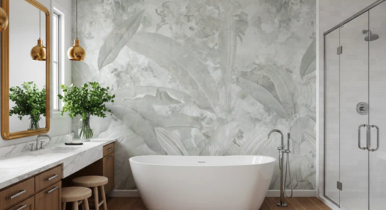 Soft Grey Tropical Botanical Wall Mural Wall Mural