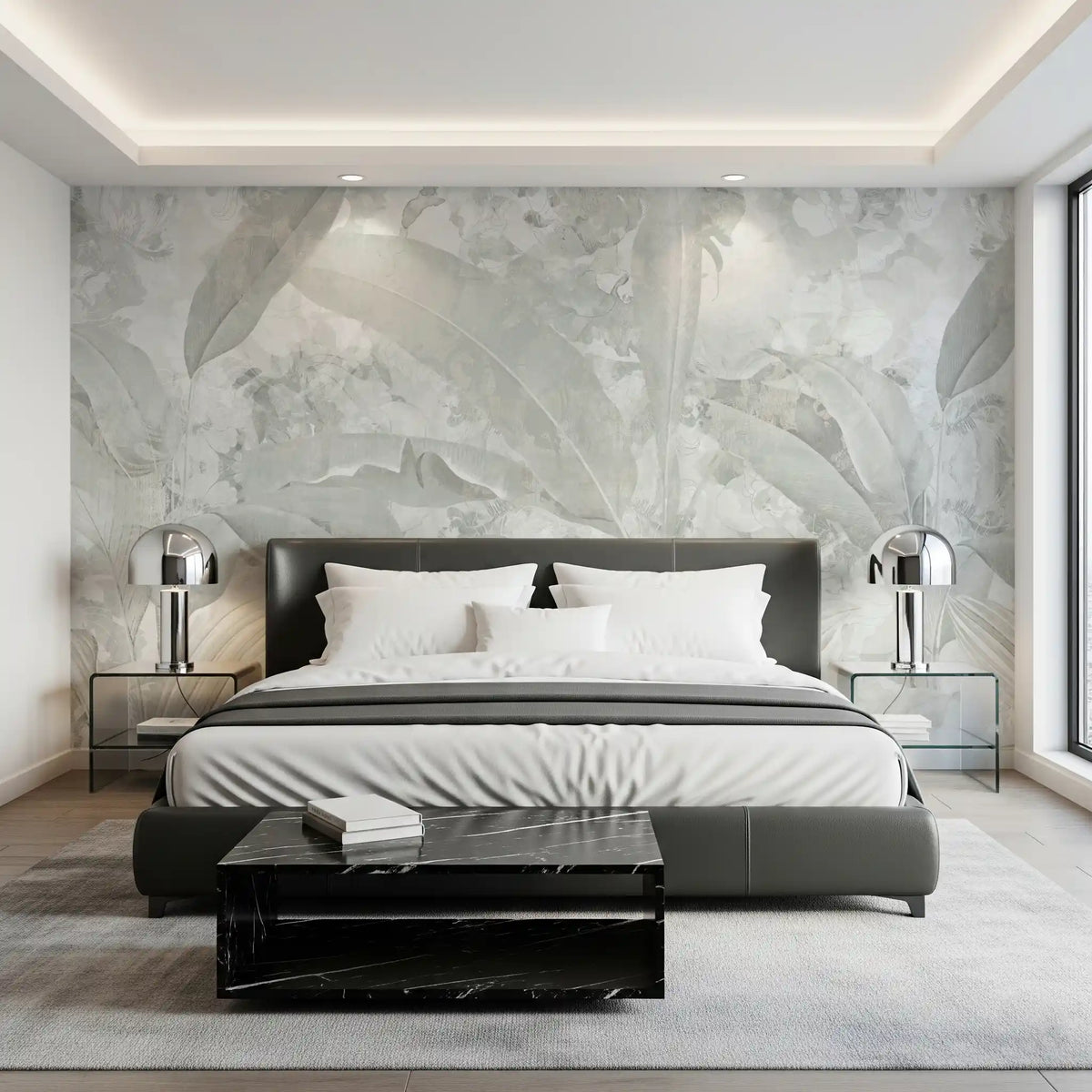 Soft Grey Tropical Botanical Wall Mural Wall Mural