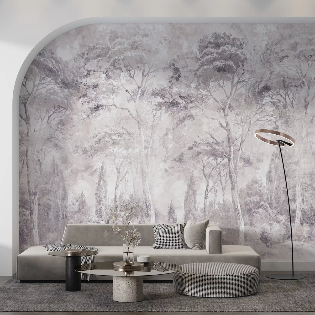 Misty Forest Landscape Dusty Lavender Wall Mural Wall Mural