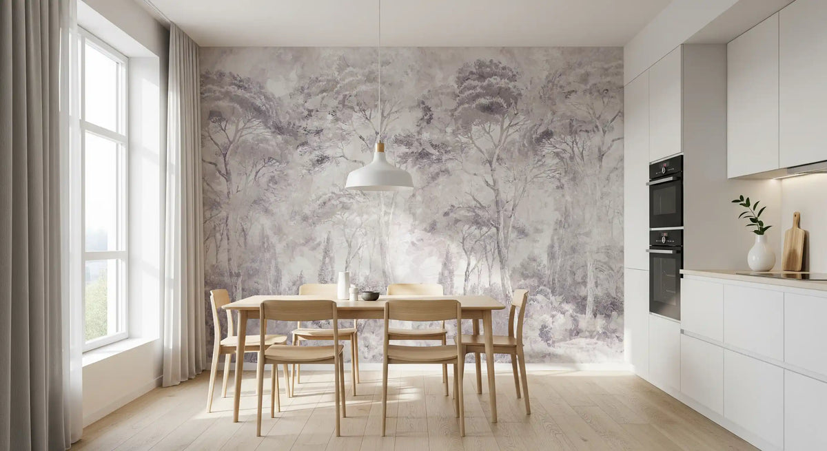 Misty Forest Landscape Dusty Lavender Wall Mural Wall Mural