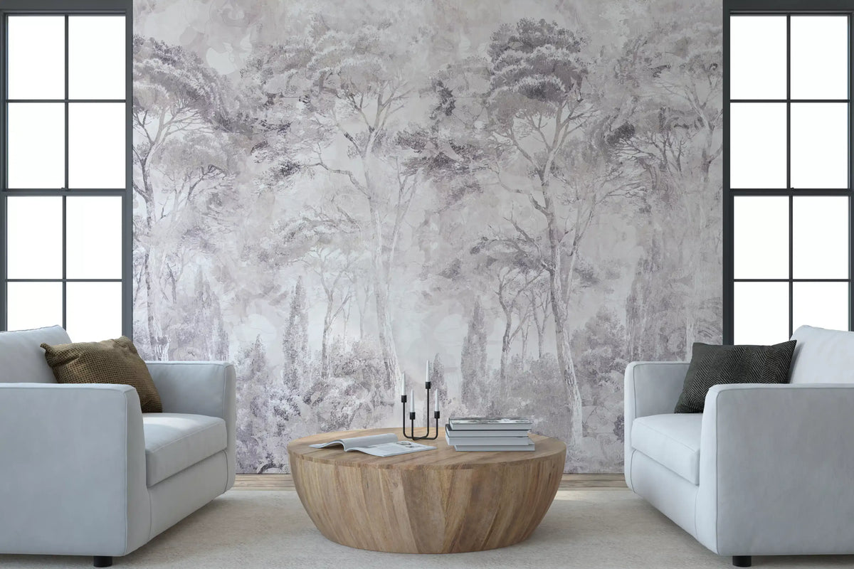 Misty Forest Landscape Dusty Lavender Wall Mural Wall Mural