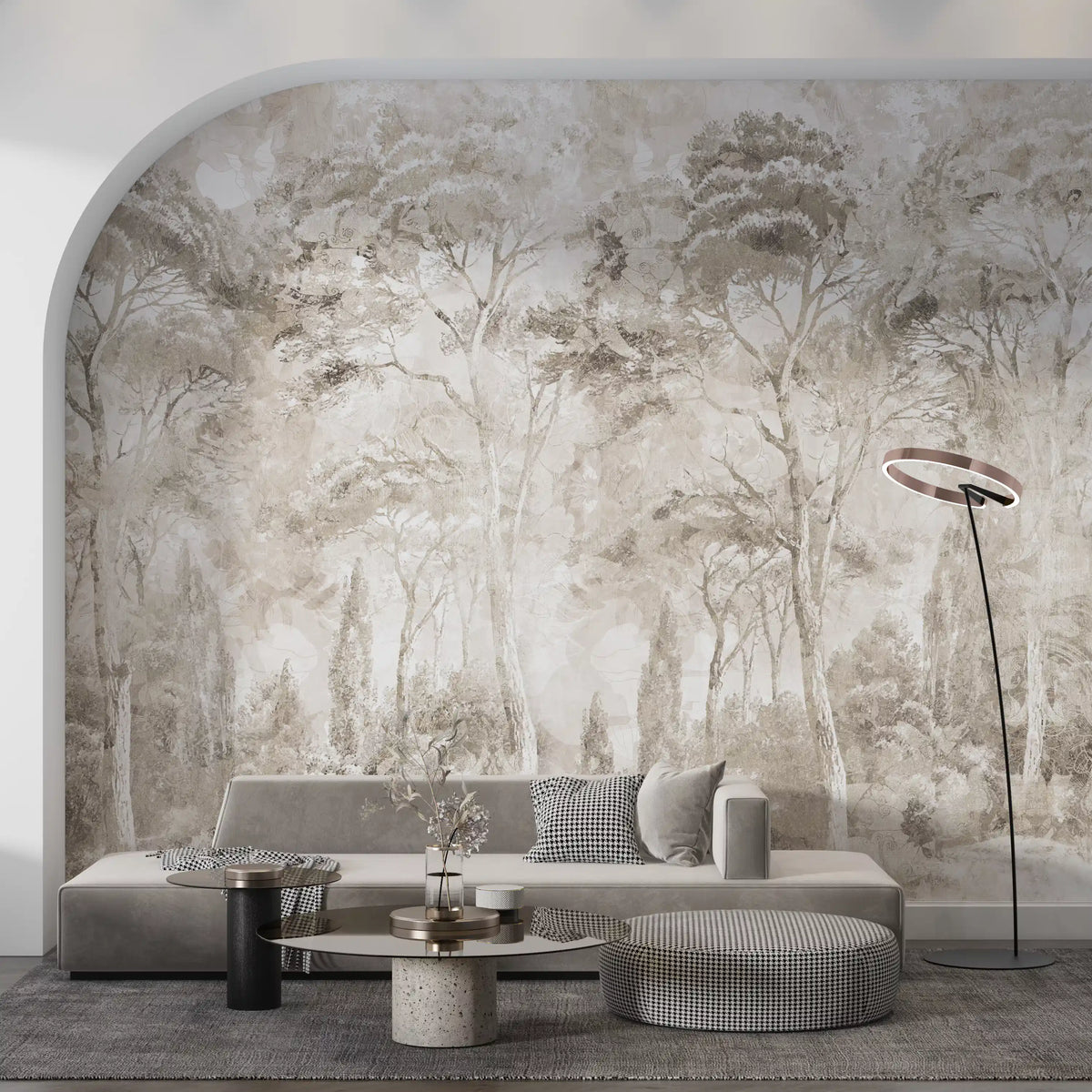 Misty Forest Landscape Warm Sepia Wall Mural Wall Mural