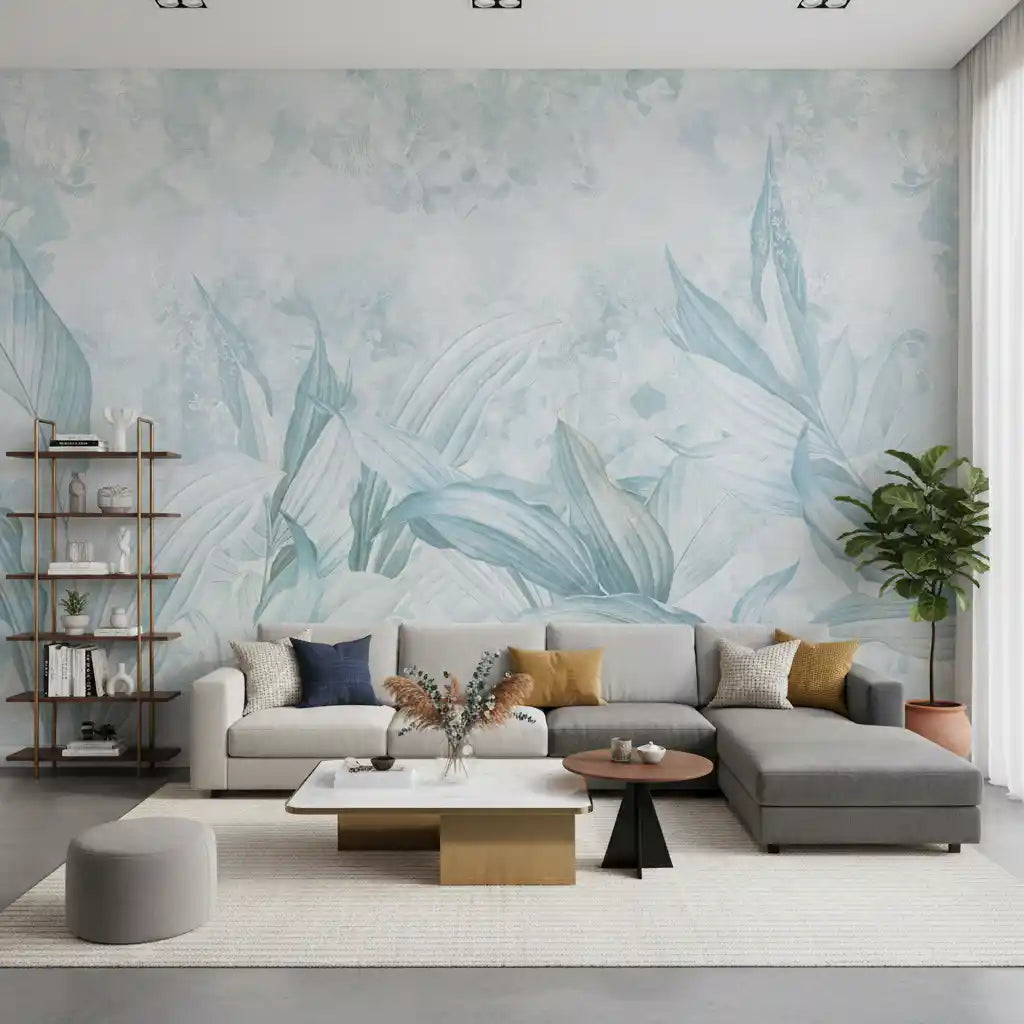Soft Light Blue Botanical Wall Mural Wall Mural