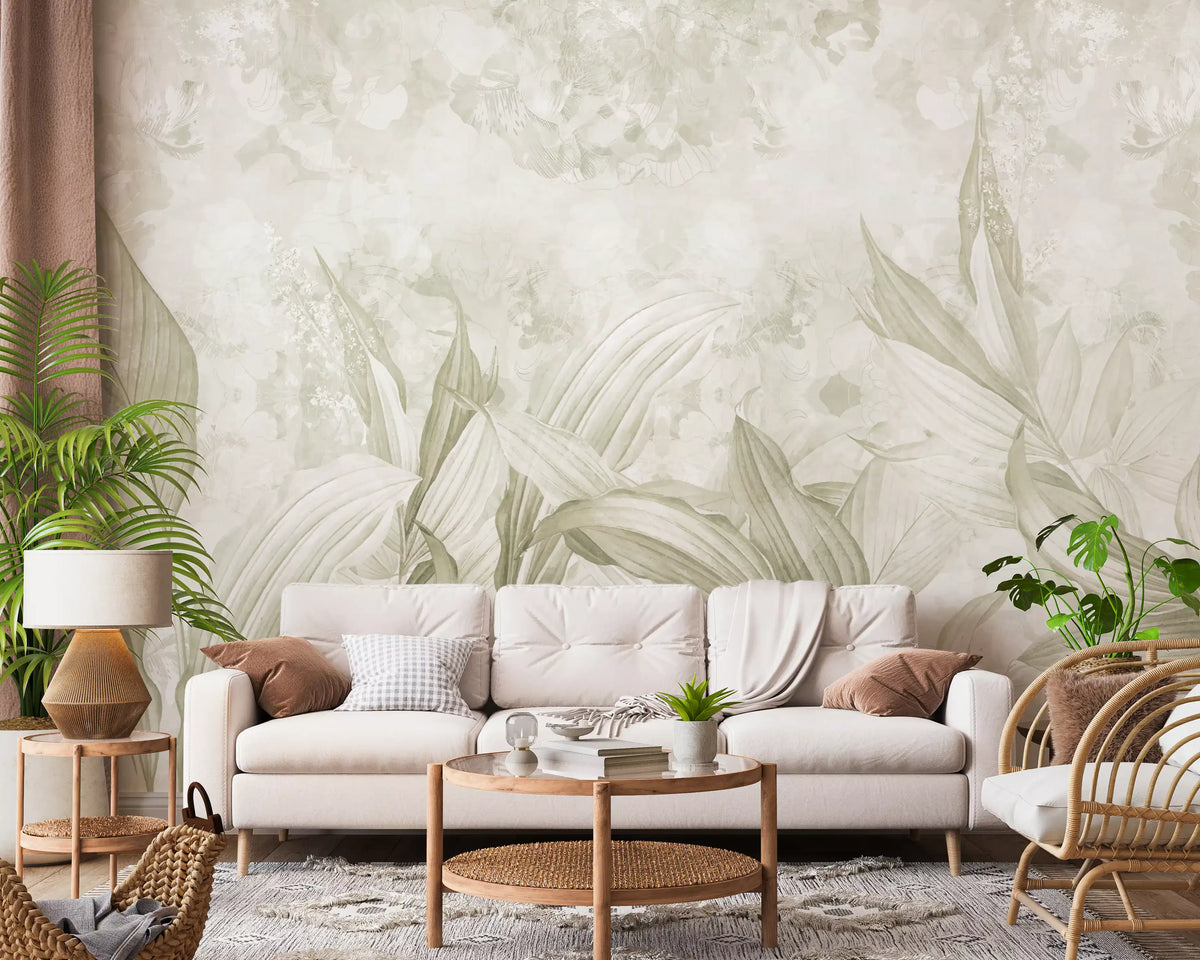Soft Natural Cream Botanical Wall Mural Wall Mural