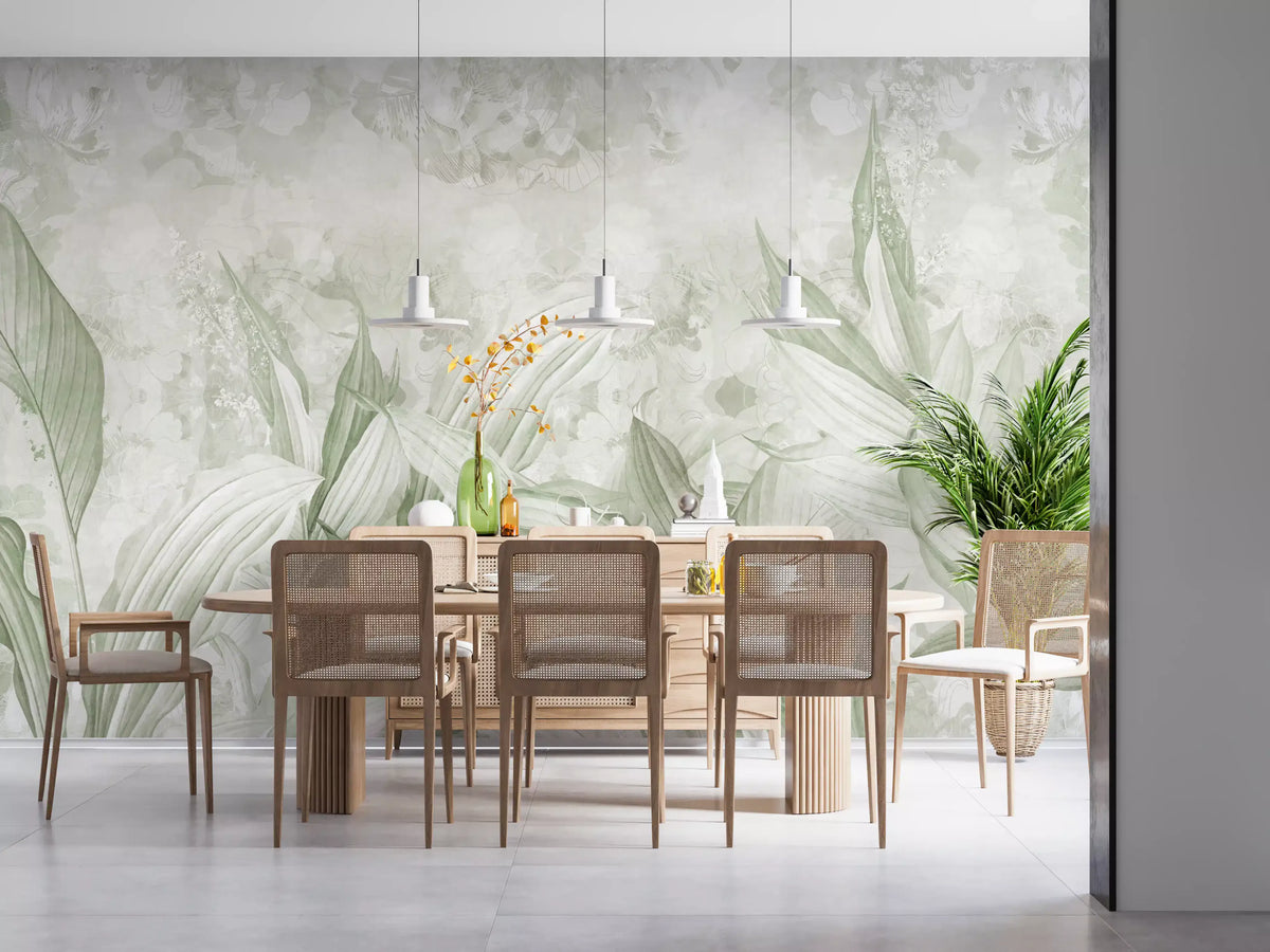 Soft Sage Green Botanical Wall Mural Wall Mural