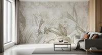 Sage Green Botanical Leaf Wall Mural Wall Mural