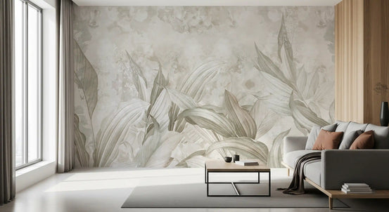 Sage Green Botanical Leaf Wall Mural Wall Mural