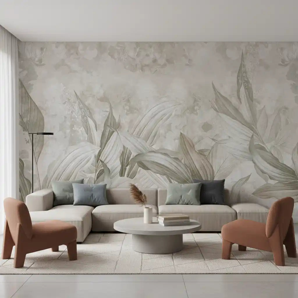Sage Green Botanical Leaf Wall Mural Wall Mural