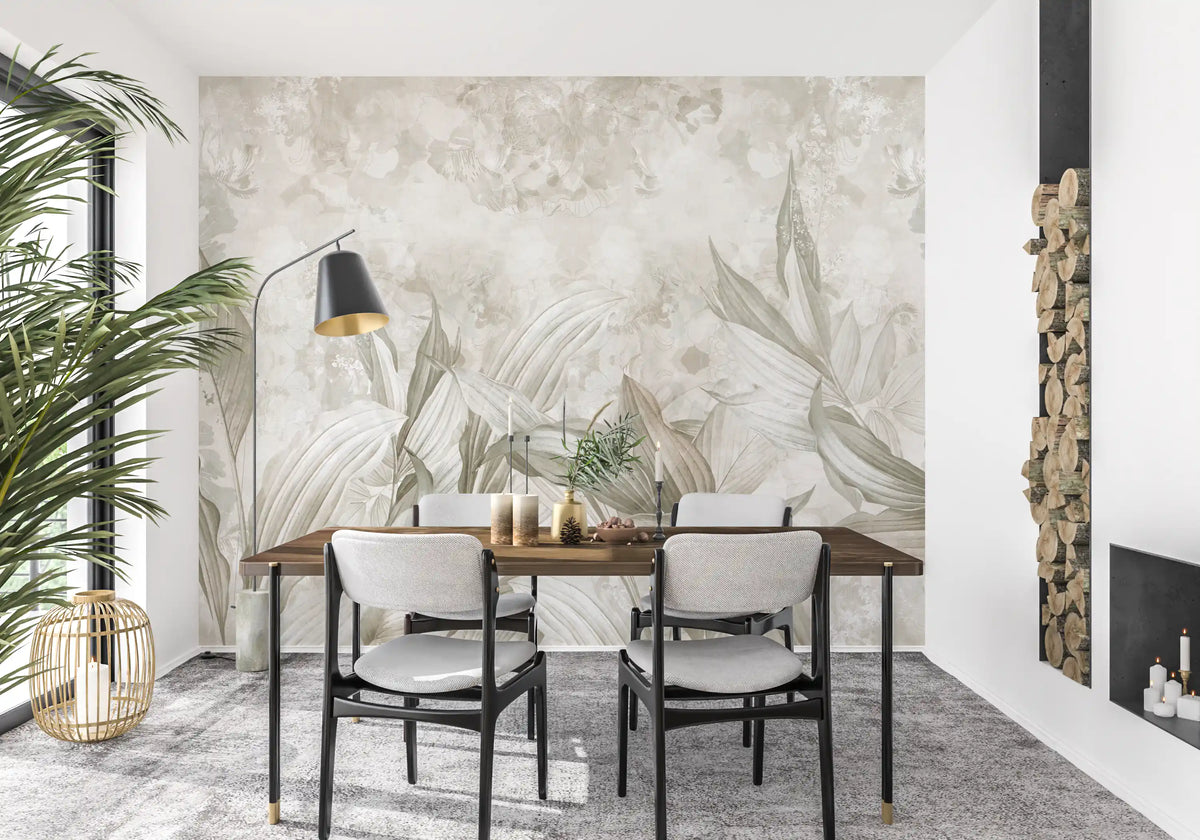 Sage Green Botanical Leaf Wall Mural Wall Mural