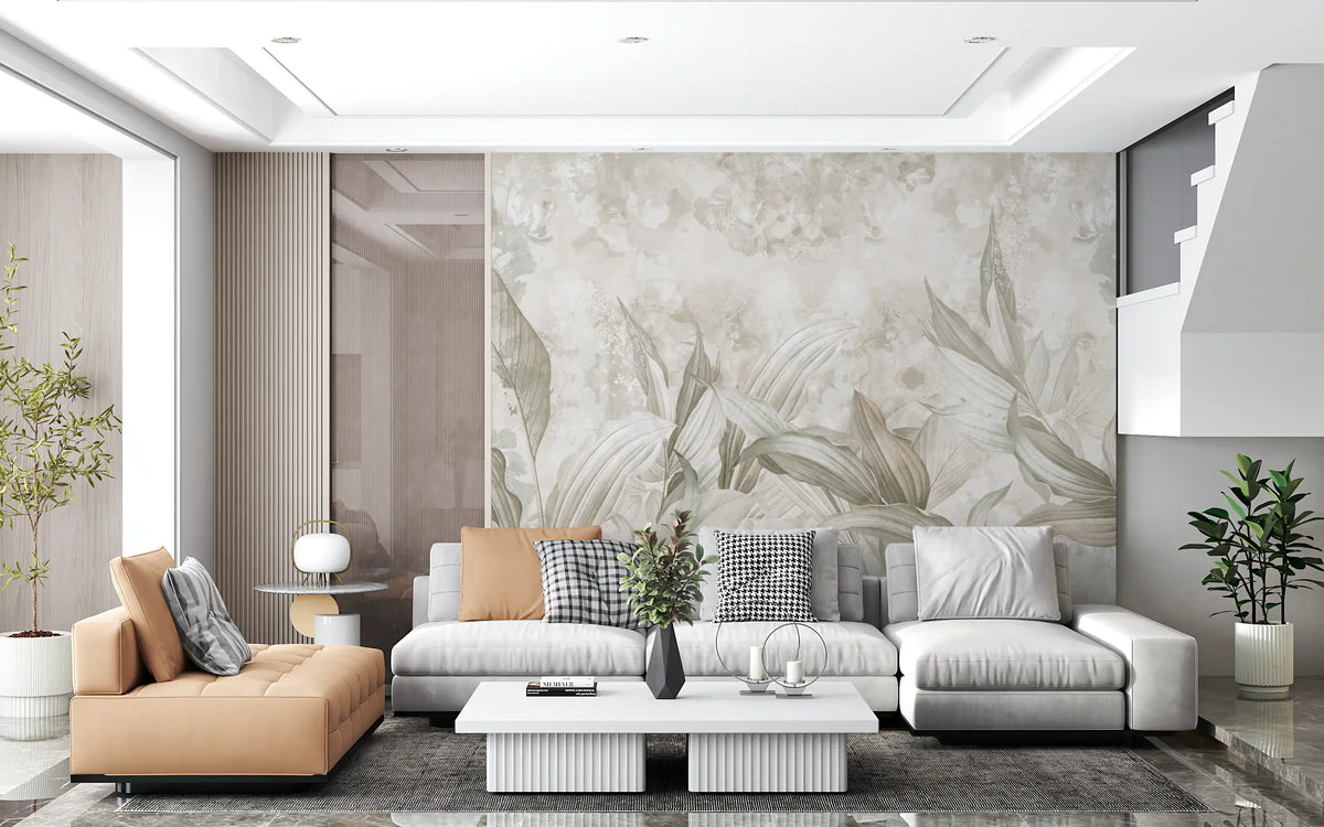 Sage Green Botanical Leaf Wall Mural Wall Mural