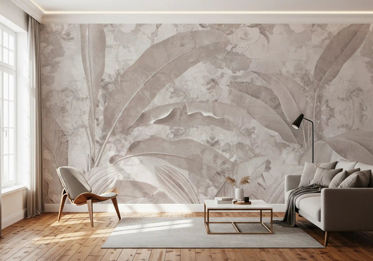 Dusty Mauve Tropical Botanical Leaf Wall Mural Wall Mural