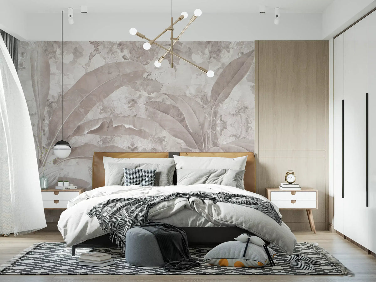 Dusty Mauve Tropical Botanical Leaf Wall Mural Wall Mural