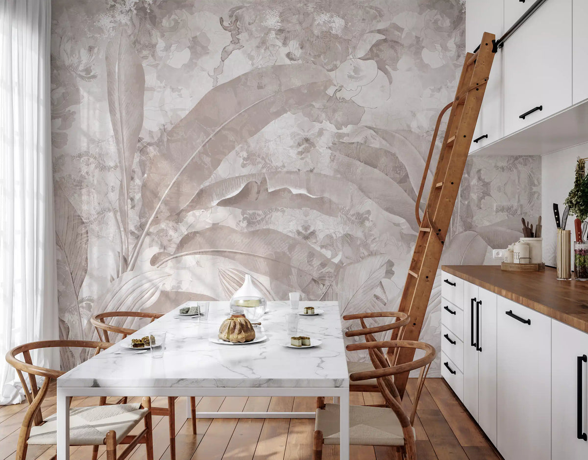 Dusty Mauve Tropical Botanical Leaf Wall Mural Wall Mural