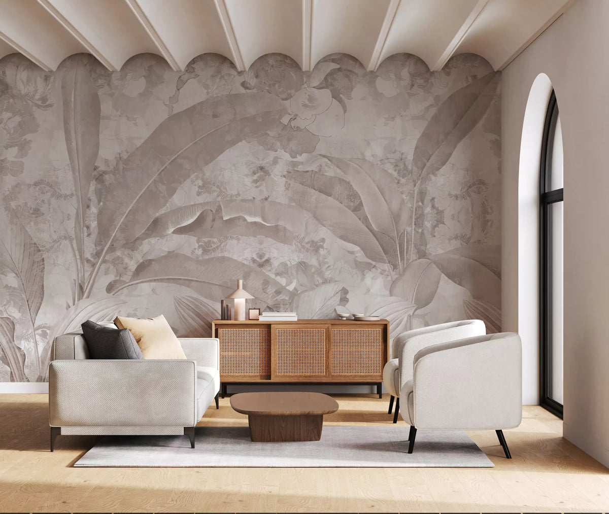 Dusty Mauve Tropical Botanical Leaf Wall Mural Wall Mural