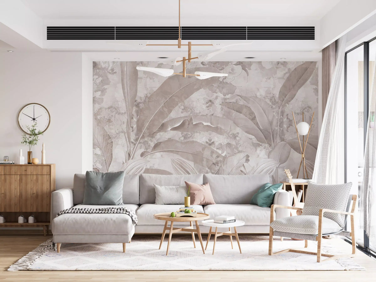 Dusty Mauve Tropical Botanical Leaf Wall Mural Wall Mural
