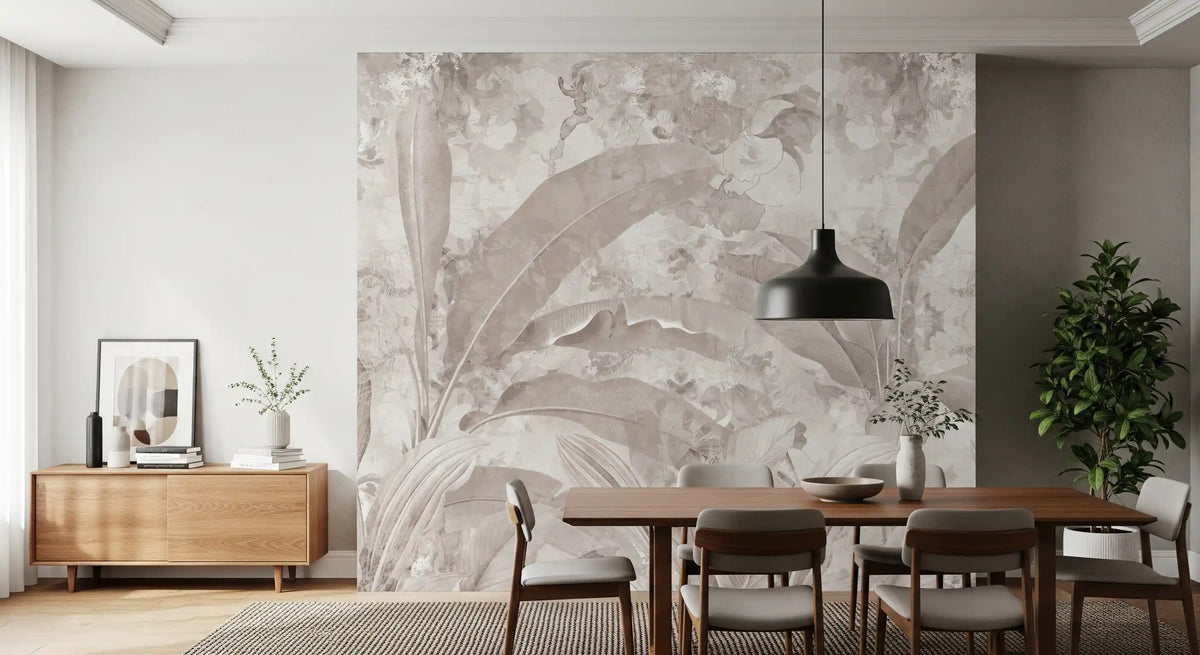 Dusty Mauve Tropical Botanical Leaf Wall Mural Wall Mural