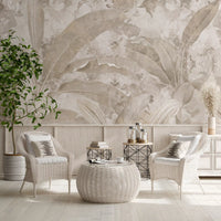 Neutral Beige Tropical Leaves Wall Mural Wall Mural