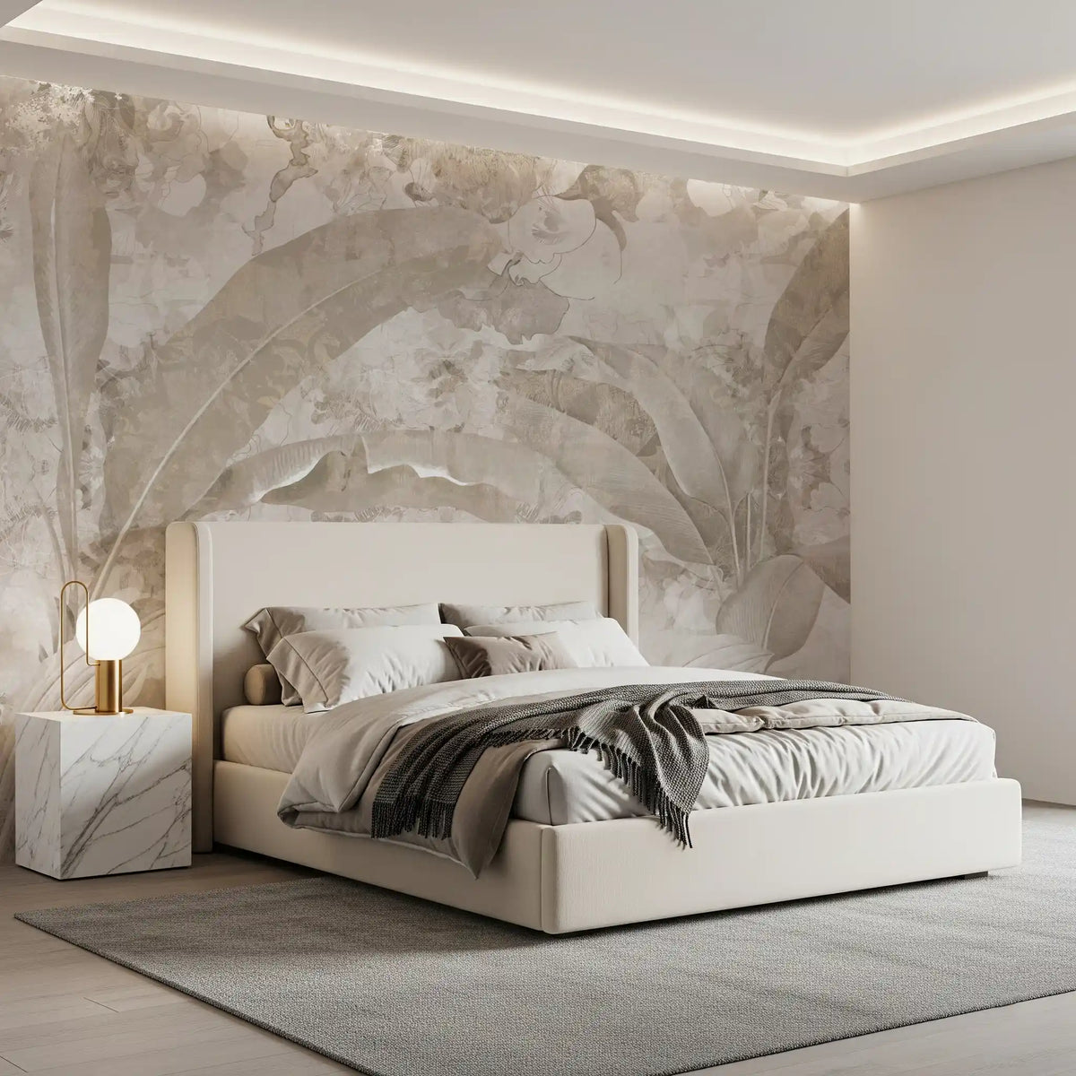 Neutral Beige Tropical Leaves Wall Mural Wall Mural