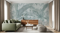 Ocean Aqua Tropical Leaves Wall Mural Wall Mural