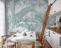 Ocean Aqua Tropical Leaves Wall Mural Wall Mural