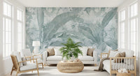 Ocean Aqua Tropical Leaves Wall Mural Wall Mural