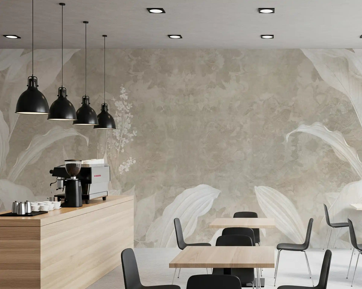 Misty Beige Botanical Leaves Wall Mural Wall Mural