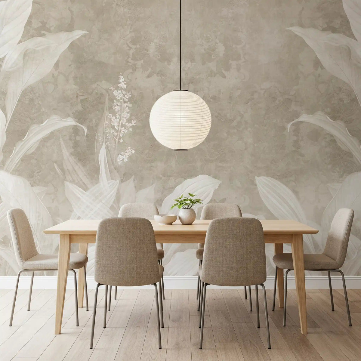 Misty Beige Botanical Leaves Wall Mural Wall Mural