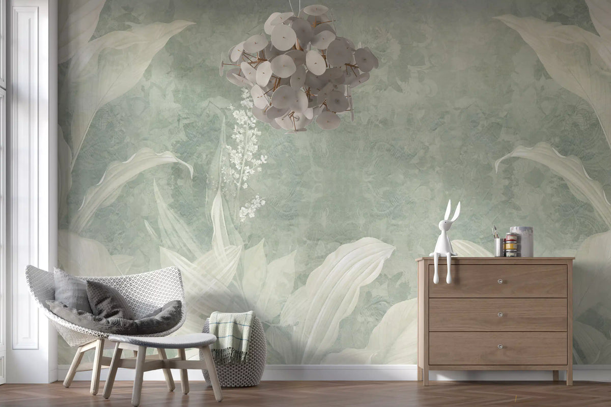 Misty Sage Botanical Leaves Wall Mural Wall Mural
