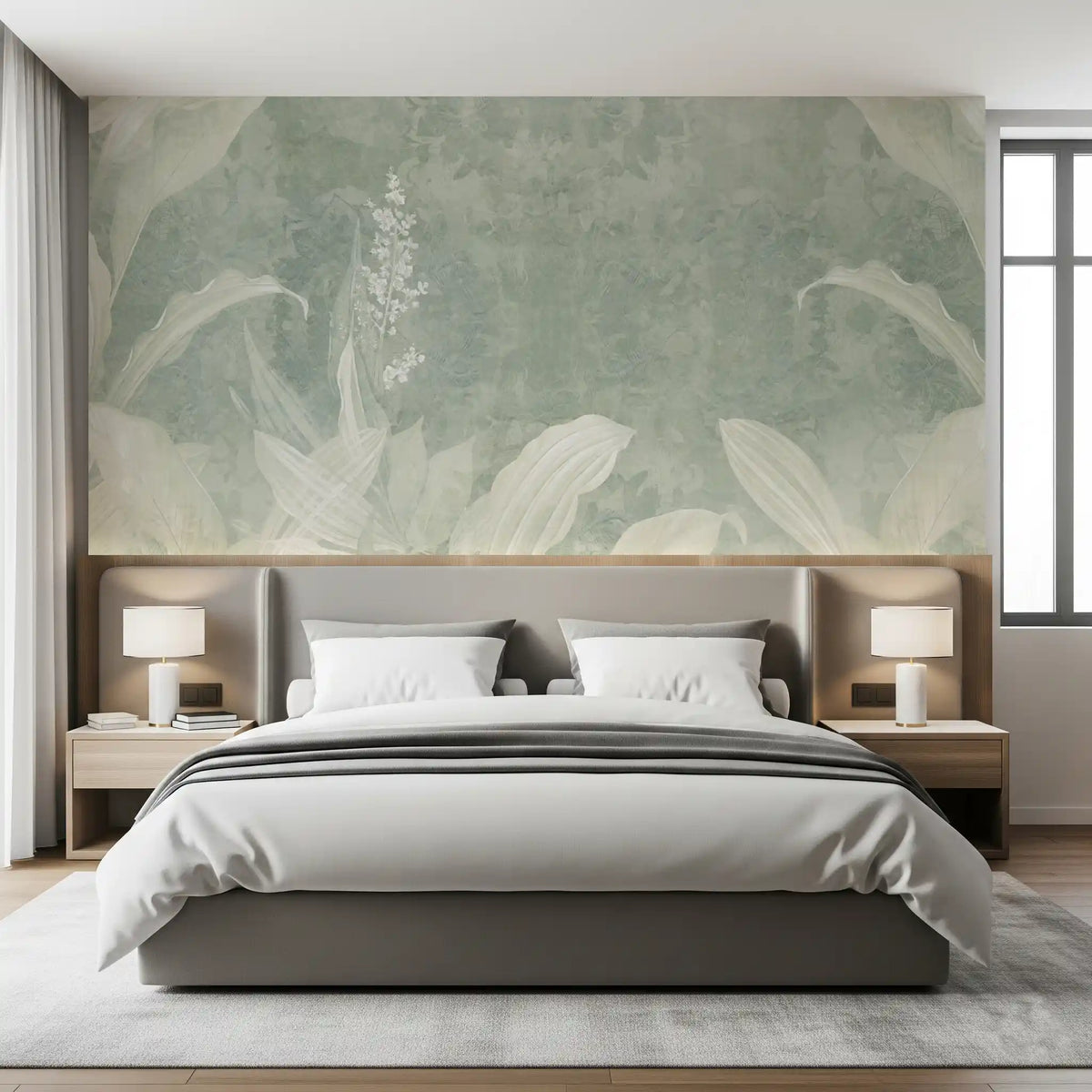 Misty Sage Botanical Leaves Wall Mural Wall Mural