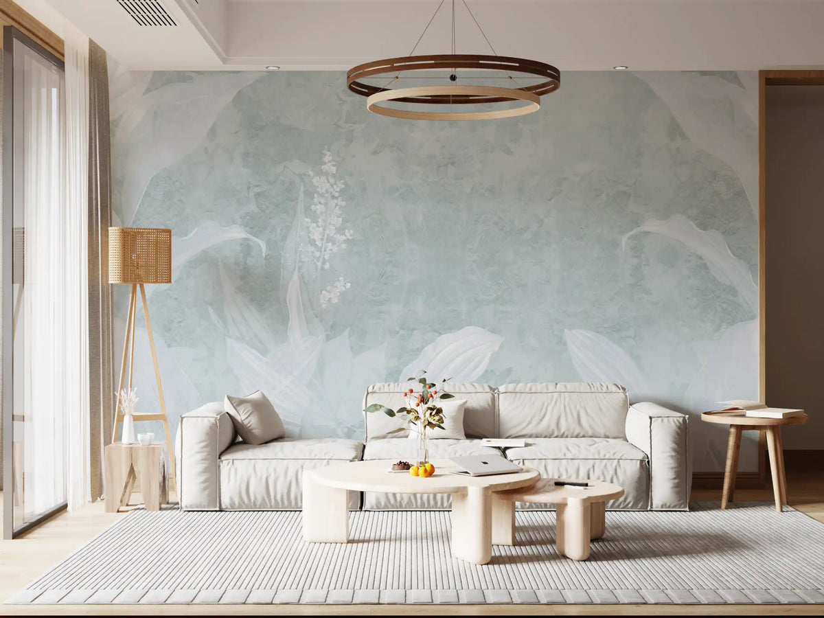Misty Duck Egg Blue Botanical Leaf Border Wall Mural Wall Mural