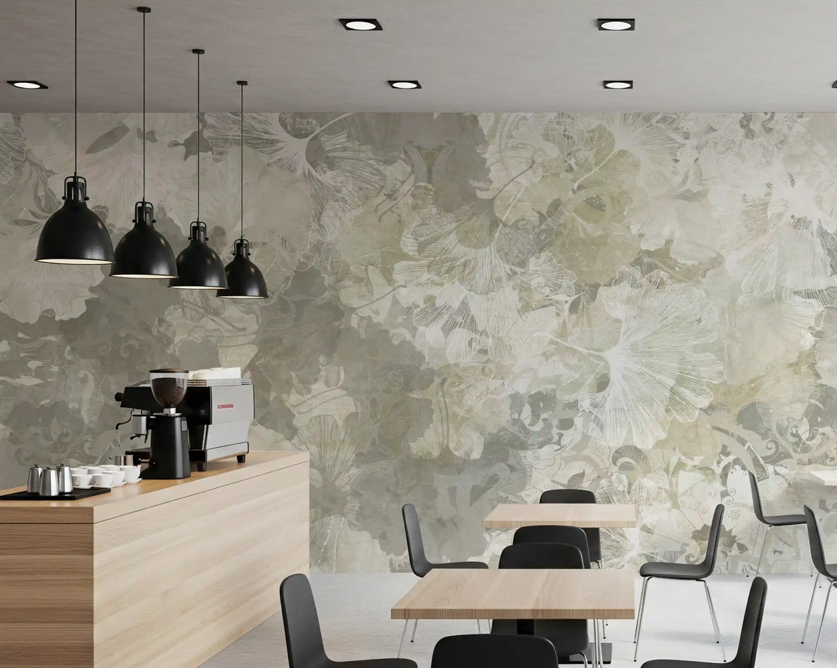 Ginkgo Biloba Leaves Muted Grey Wall Mural Wall Mural