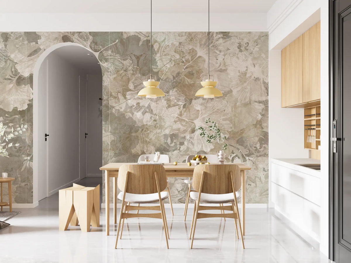 Warm Sand Golden Ginkgo Leaf Vintage Wall Mural Wall Mural