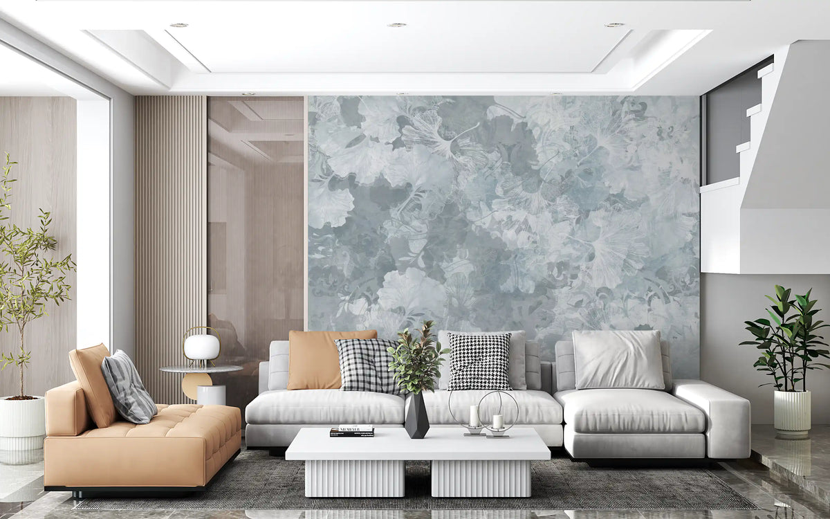 Vintage Ginkgo Leaf Steel Blue Wall Mural Wall Mural