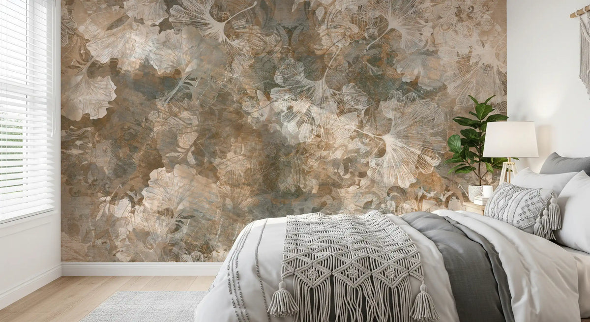 Vintage Ginkgo Leaf Warm Amber Wall Mural Wall Mural