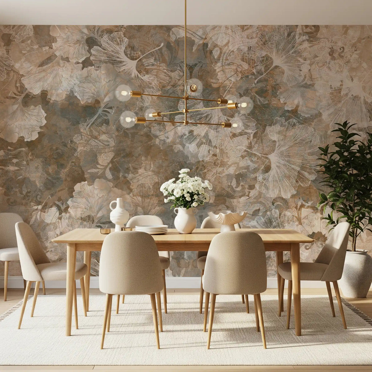 Vintage Ginkgo Leaf Warm Amber Wall Mural Wall Mural
