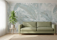 Ice Blue Botanical Banana Leaf Wall Mural Wall Mural