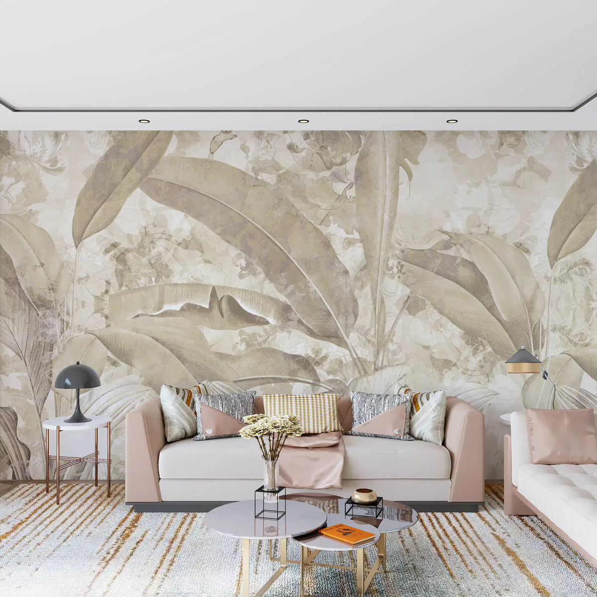 Warm Sand Beige Tropical Botanical Leaf Wall Mural Wall Mural