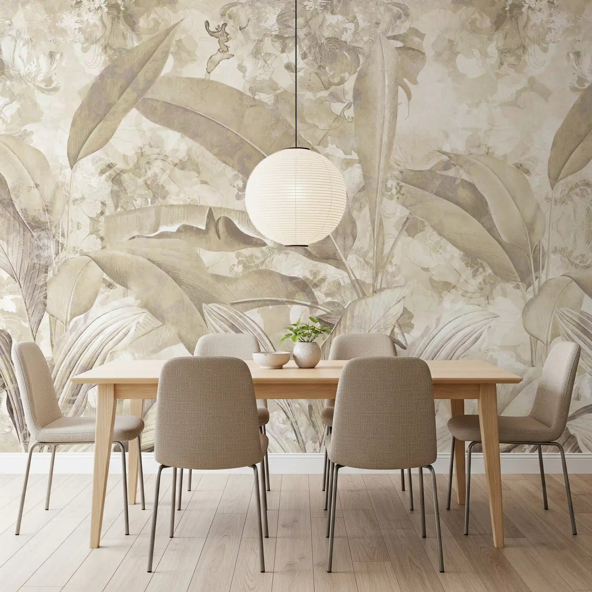 Warm Sand Beige Tropical Botanical Leaf Wall Mural Wall Mural