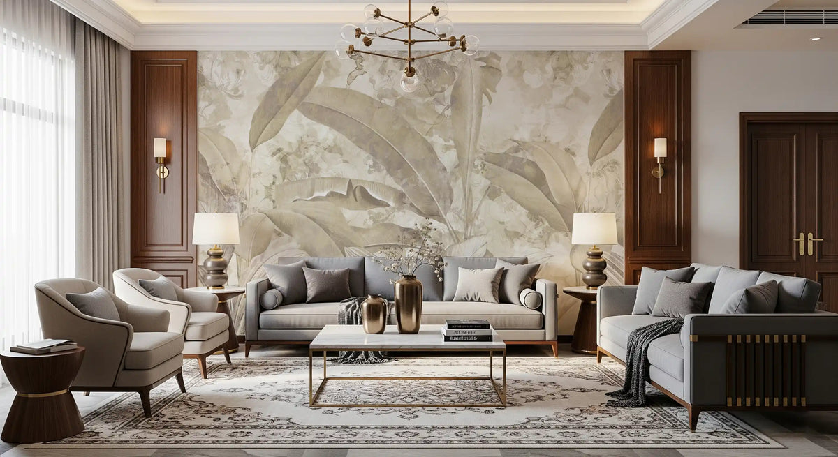 Warm Sand Beige Tropical Botanical Leaf Wall Mural Wall Mural