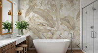 Warm Sand Beige Tropical Botanical Leaf Wall Mural Wall Mural