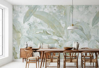 Sage Green Gold Tropical Botanical Leaf Wall Mural Wall Mural