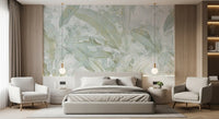 Sage Green Gold Tropical Botanical Leaf Wall Mural Wall Mural
