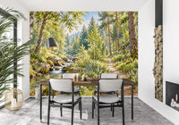Sunlit Forest Stream Meadow Wall Mural