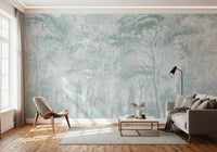 Sage Duck Egg Misty Forest Landscape Wall Mural Wall Mural