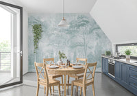 Sage Duck Egg Misty Forest Landscape Wall Mural Wall Mural